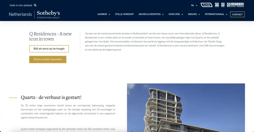 Outsmart is verantwoordelijk voor de marketing van nieuwe projecten van Netherlands Sotheby's International Realty